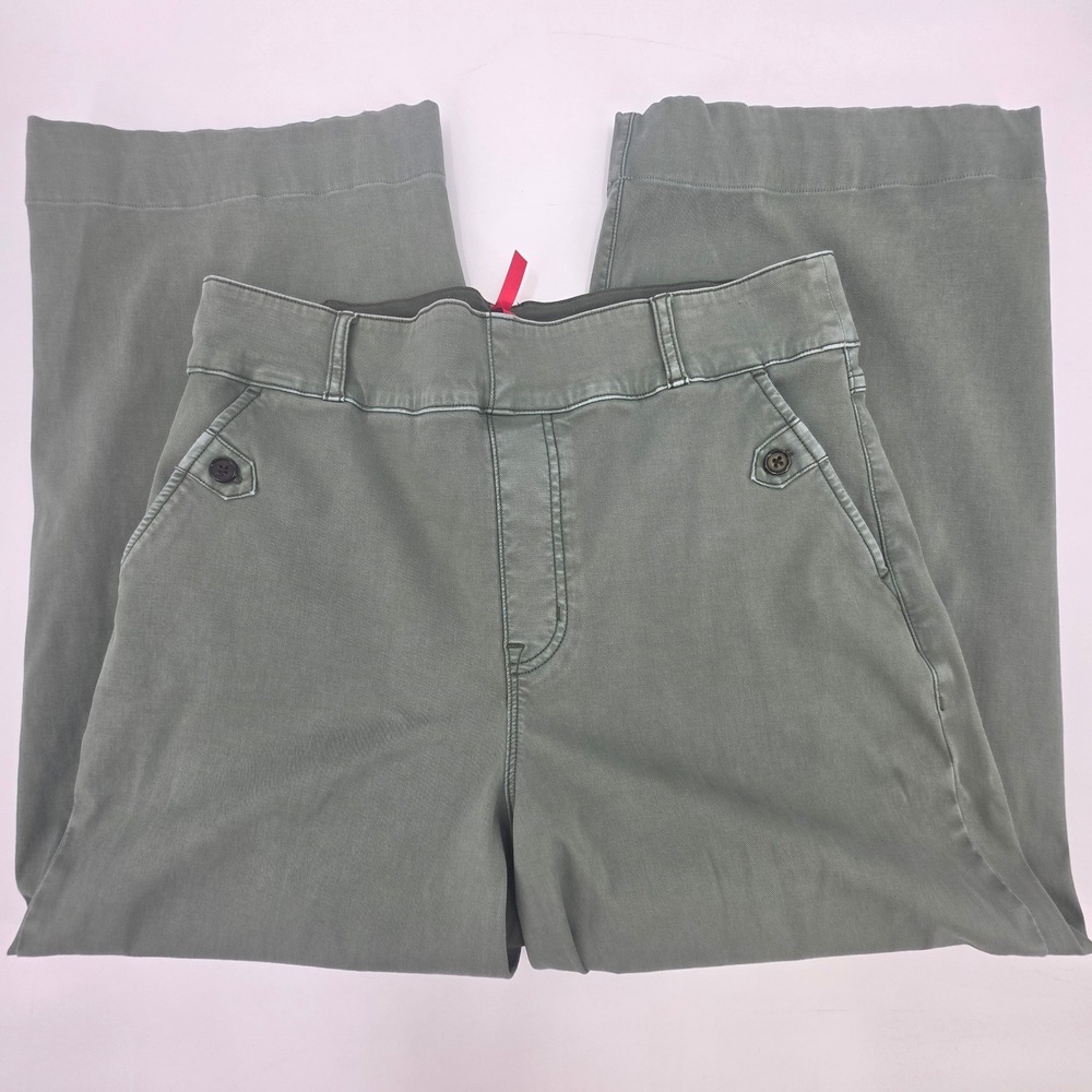 SPANK CROPPED WIDE LEG PANTS WOMENS SIZE 1X TWILL GREEN PULL ON STRETCH COMFORT